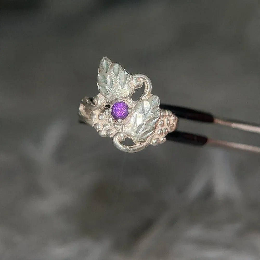 Grape-Shaped‎ Amethyst Sterling Silver Small Ring